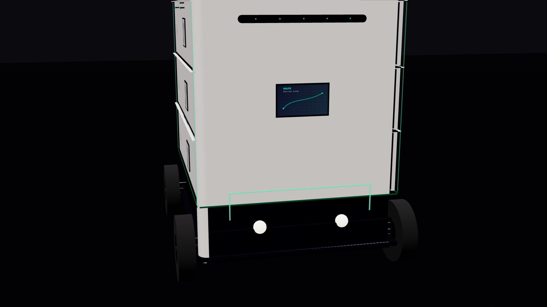 Close-up — status display, headlights, intent light bar