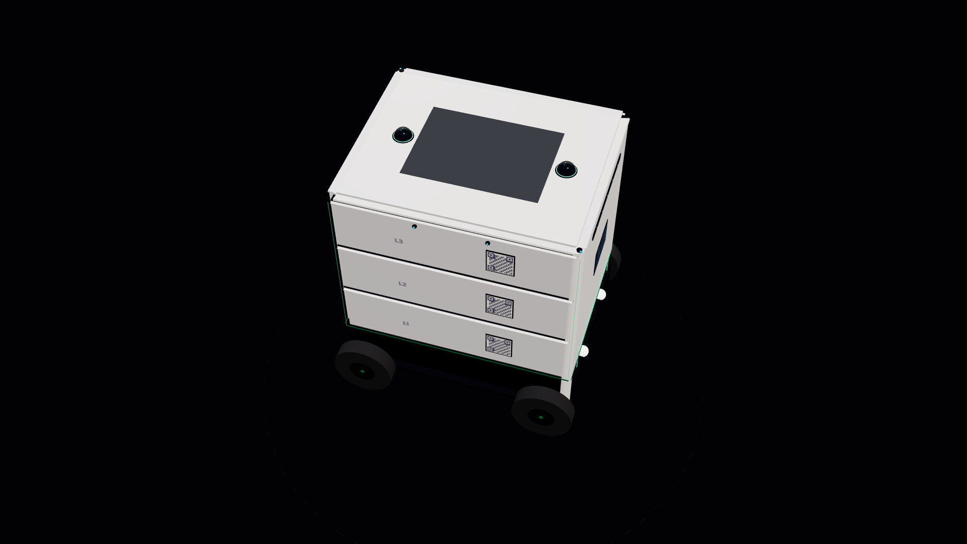 Top-down view — sensor dome, LiDAR array, solar panel